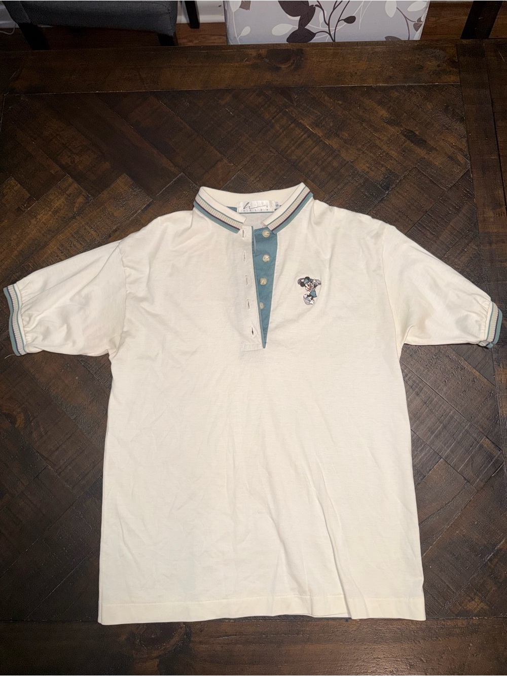 Classic Minnie Mouse Cream Polo Shirt with Teal Trim